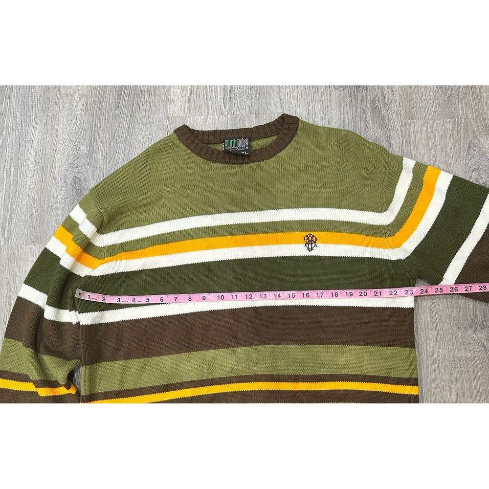 VTG Y2K SOUTHPOLE‎ Sweater Green Brown Striped 100% Acrylic Pullover Sweater - Picture 7 of 16